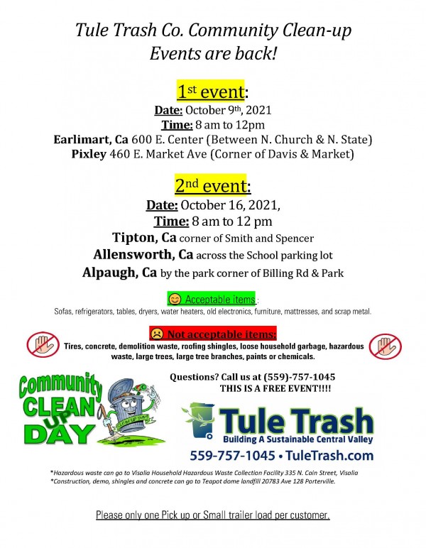 Tule Trash Co. Community Clean- up